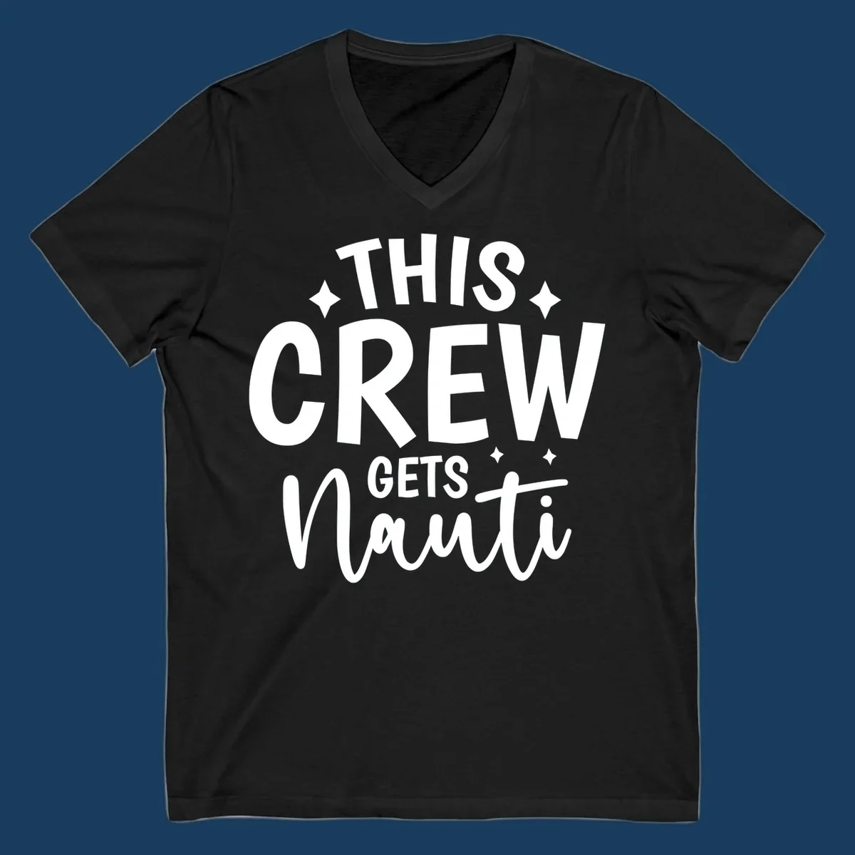 This Crew Gets Nauti funny cruise design with text and sparkle accents.