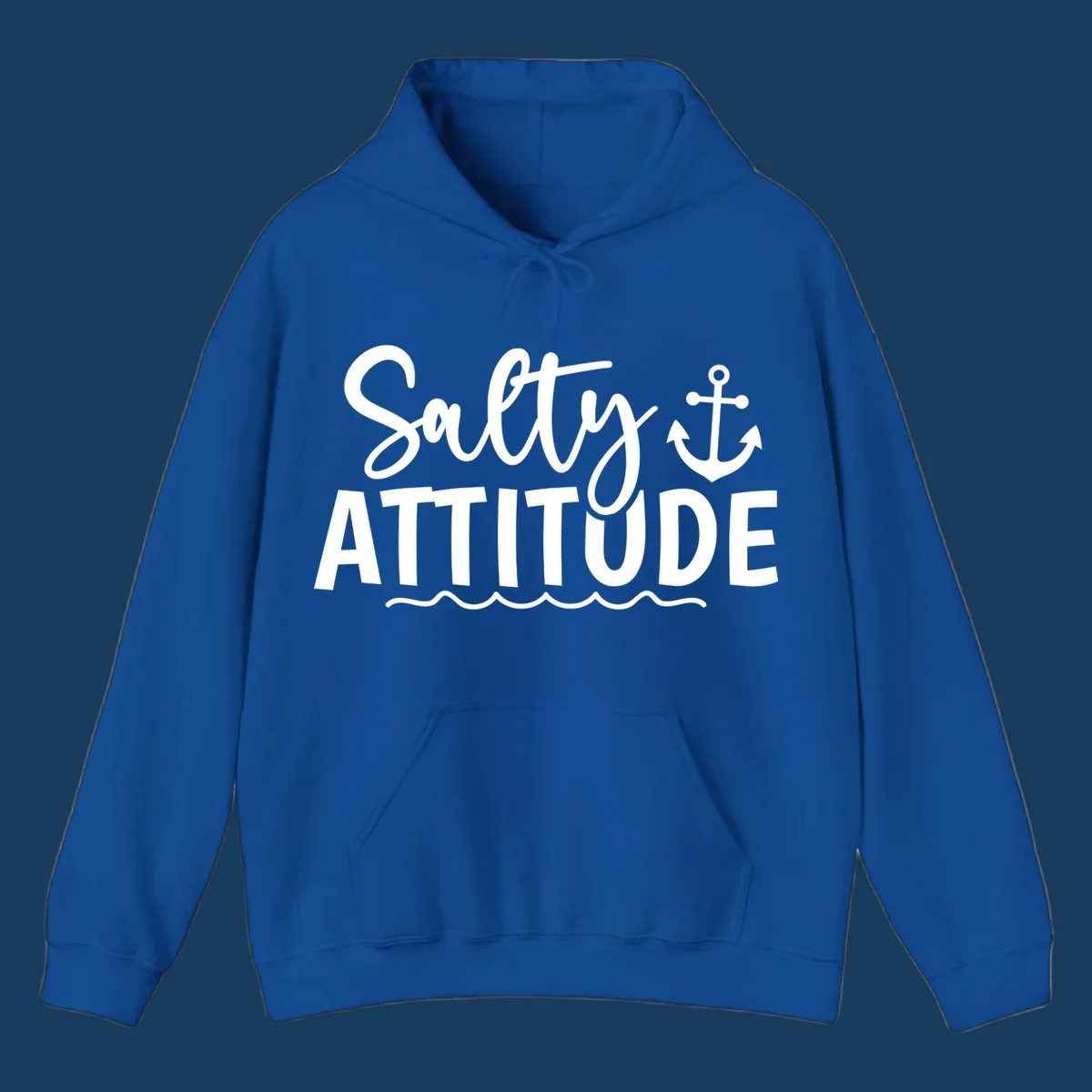 Salty attitude design with anchor and ocean waves for cruise shirts.