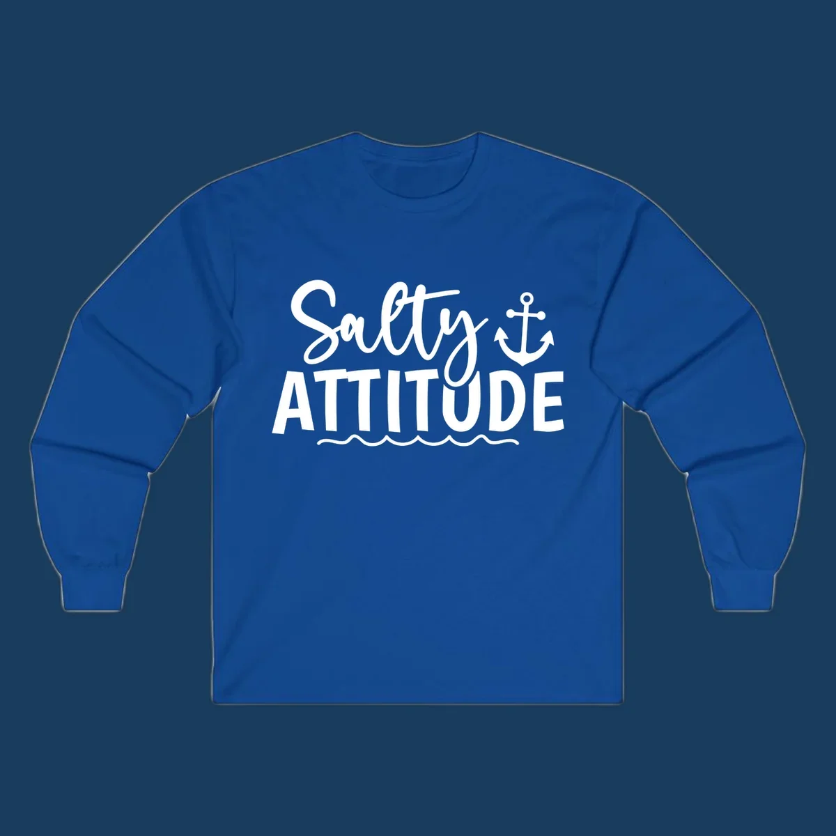 Salty attitude design with anchor and ocean waves for cruise shirts.