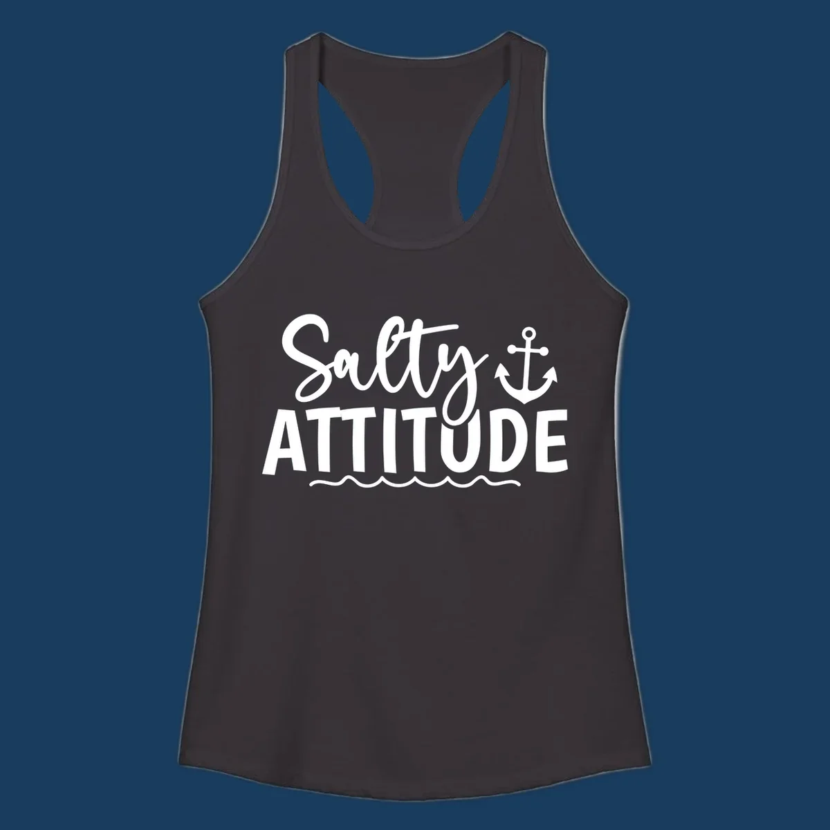 Salty attitude design with anchor and ocean waves for cruise shirts.