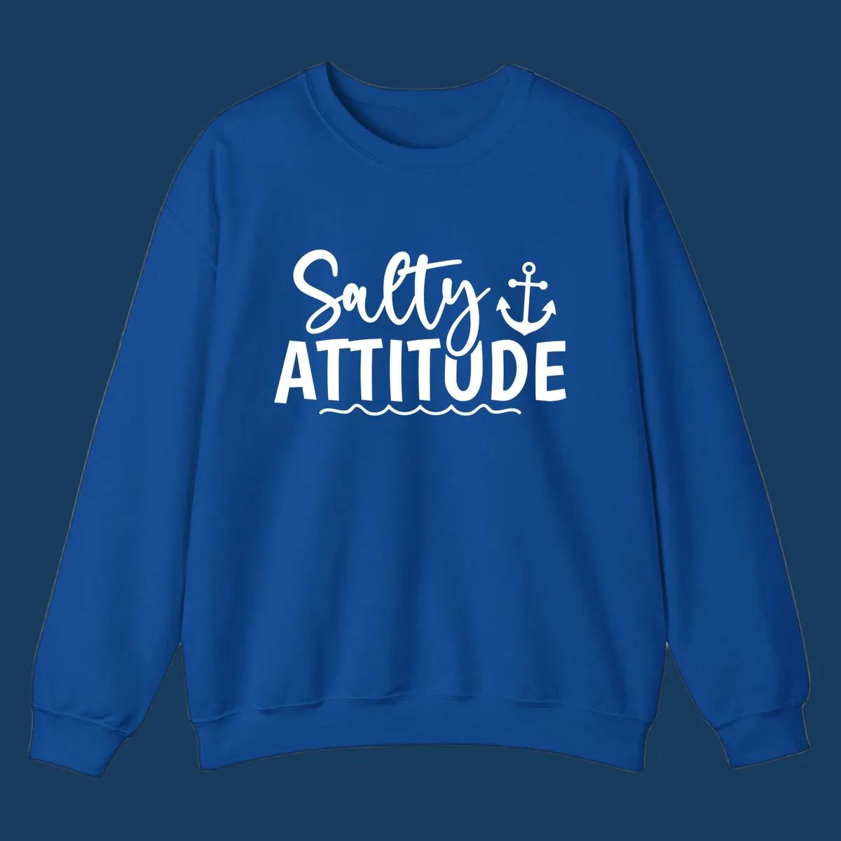 Salty attitude design with anchor and ocean waves for cruise shirts.