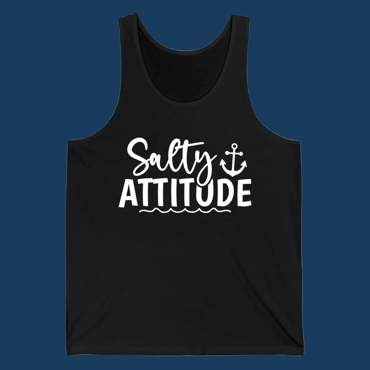 Salty attitude design with anchor and ocean waves for cruise shirts.