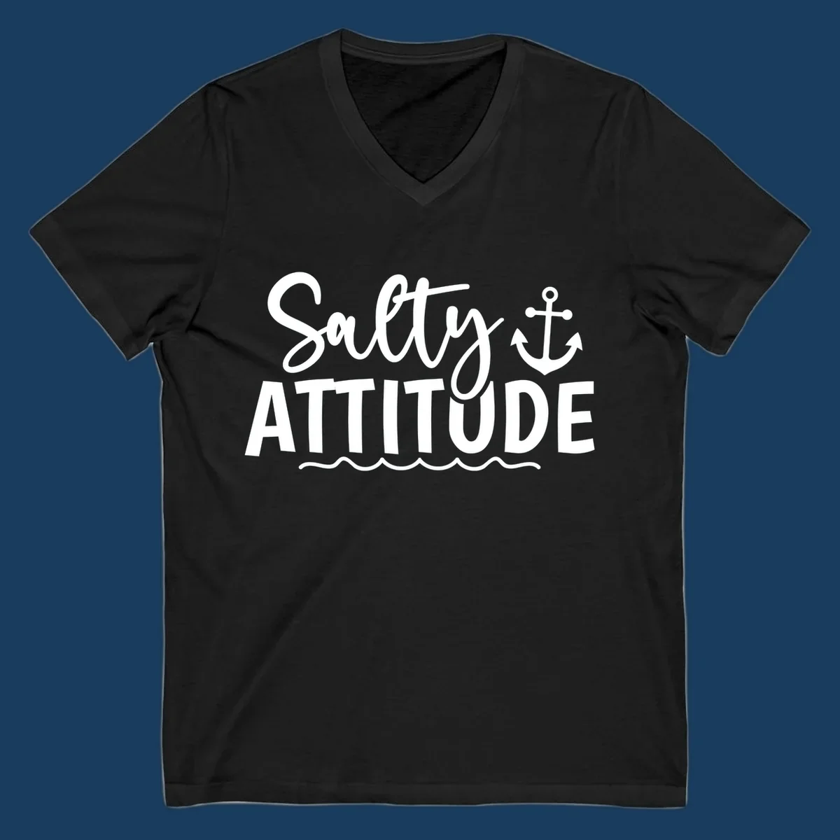 Salty attitude design with anchor and ocean waves for cruise shirts.