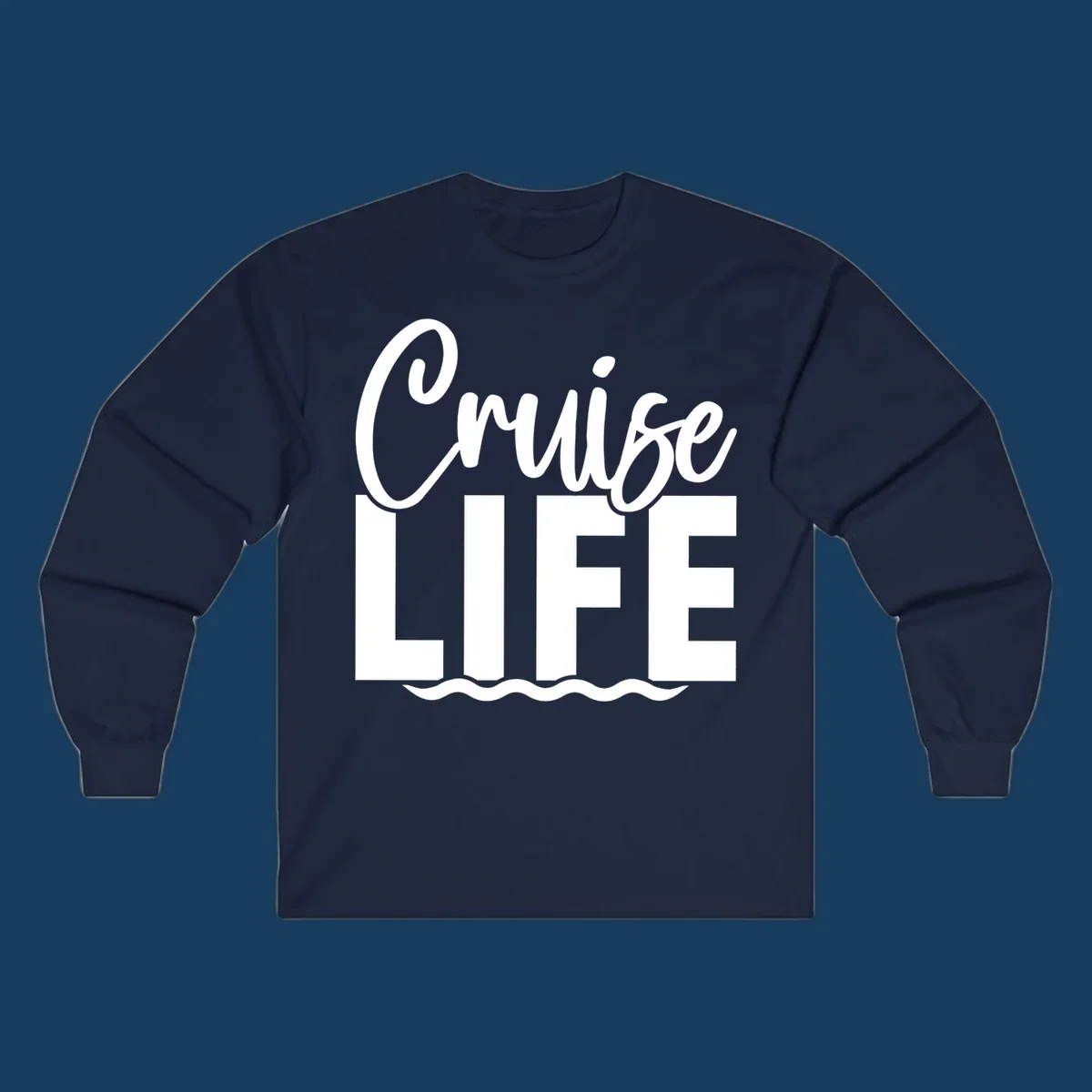 Cruise Life text with ocean waves graphic. Primary keyword: cruise-life-waves.