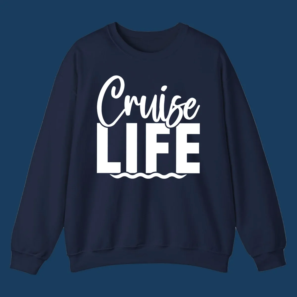 Cruise Life text with ocean waves graphic. Primary keyword: cruise-life-waves.