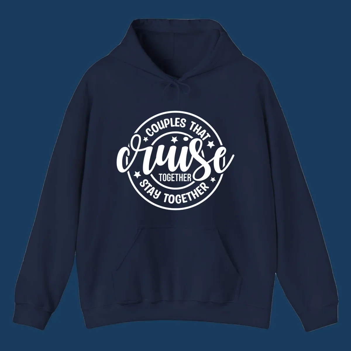 Couples That Cruise Together badge design with text and stars.