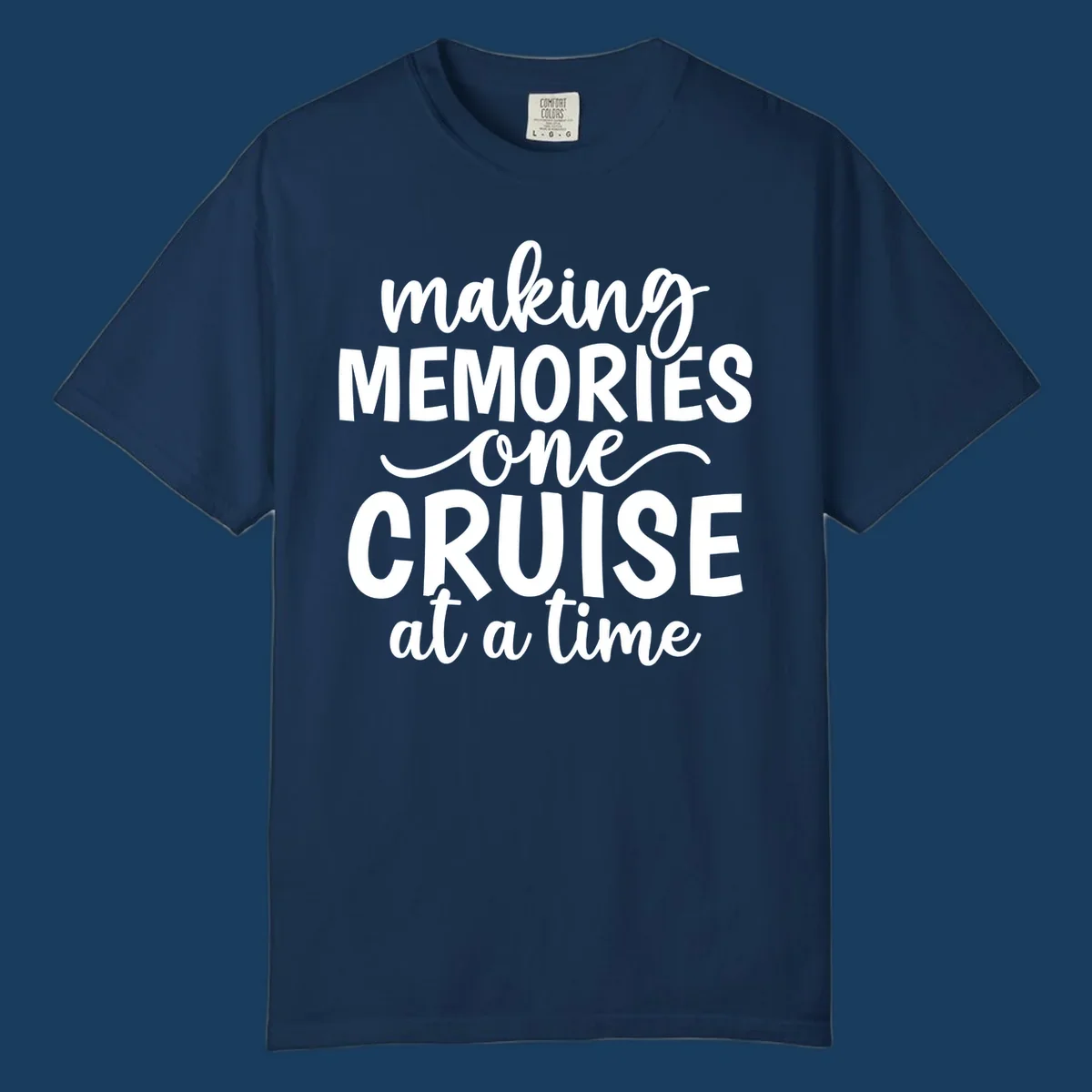 Making cruise memories text design, white lettering on black and white backgrounds.