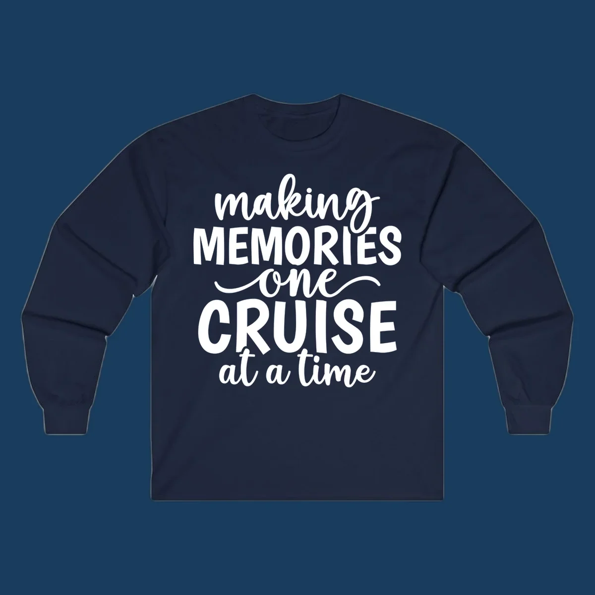 Making cruise memories text design, white lettering on black and white backgrounds.