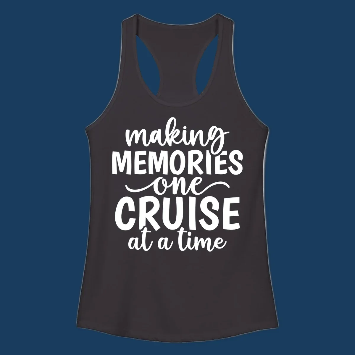 Making cruise memories text design, white lettering on black and white backgrounds.