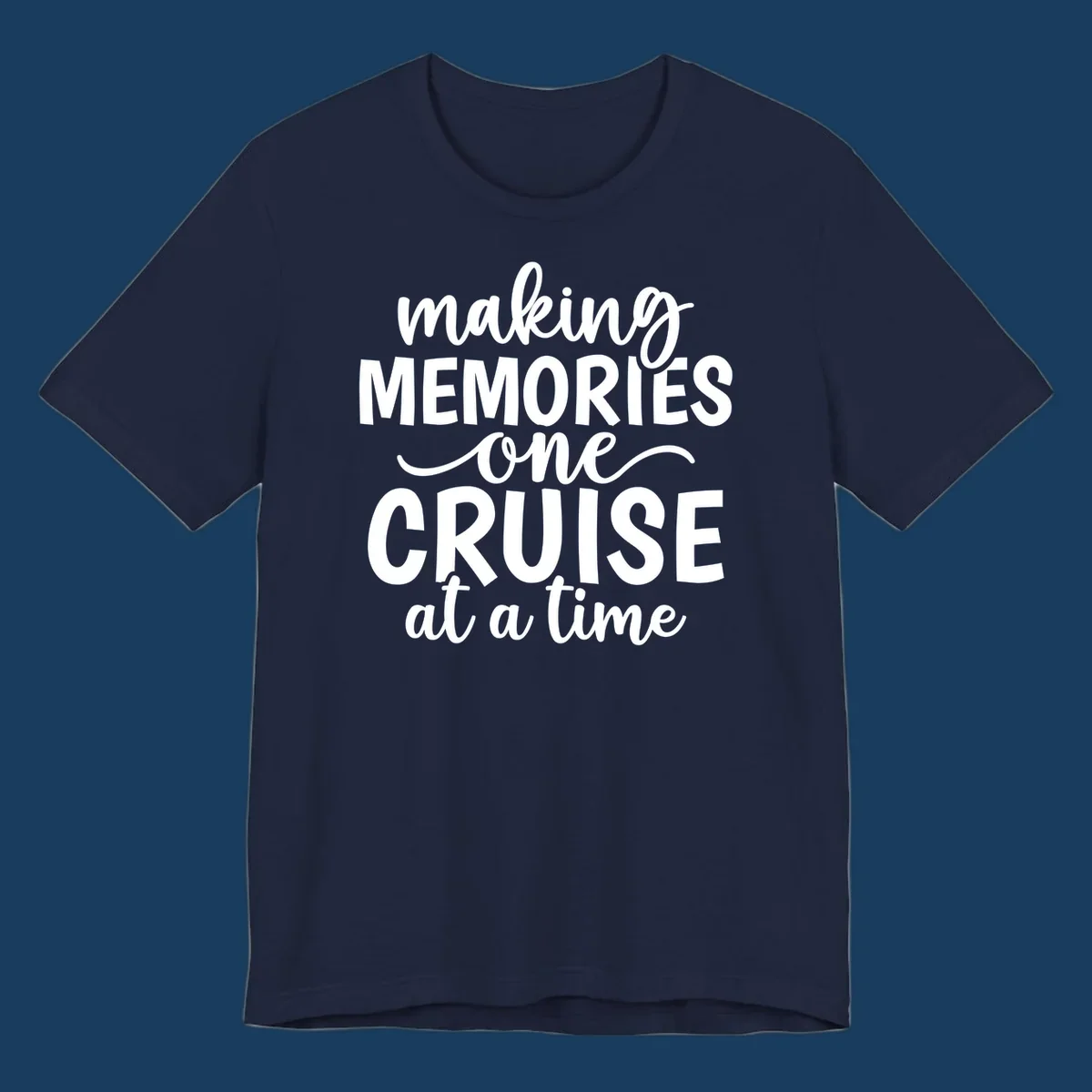 Making cruise memories text design, white lettering on black and white backgrounds.
