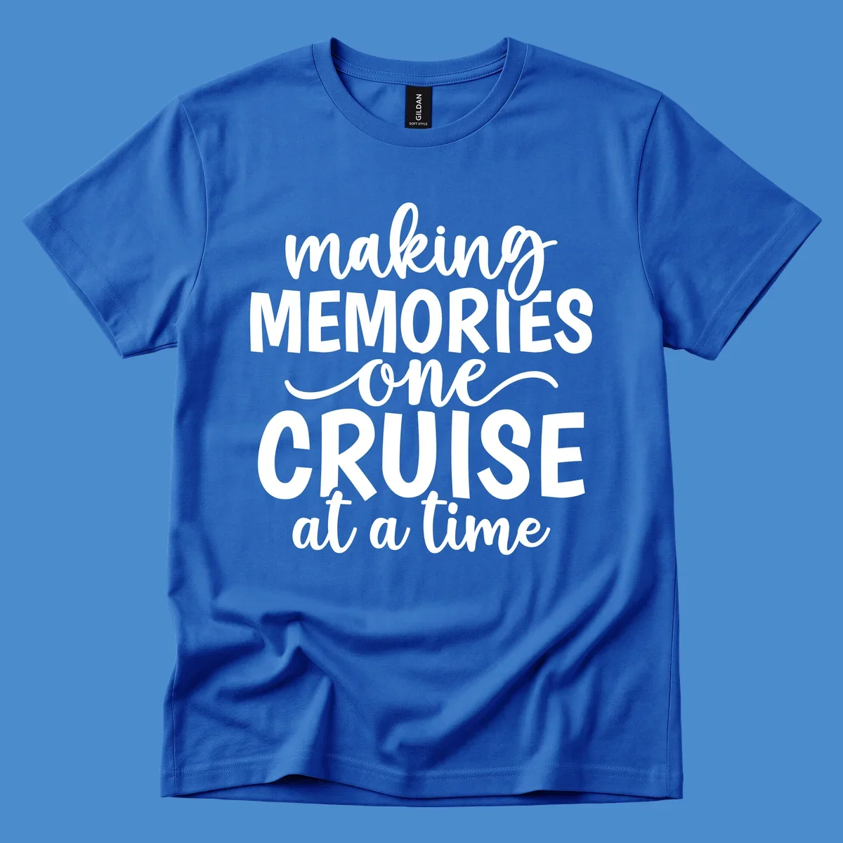 Making cruise memories text design, white lettering on black and white backgrounds.