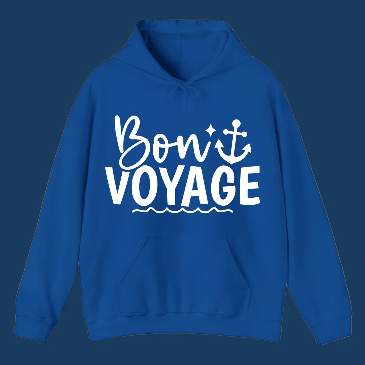 Bon Voyage text with anchor and waves graphic