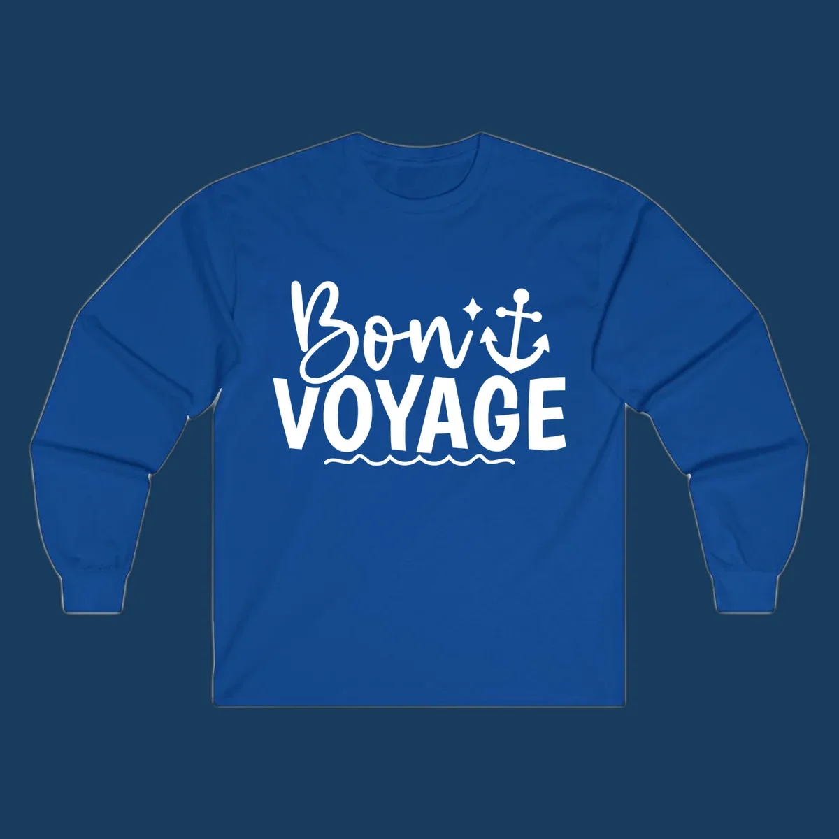 Bon Voyage text with anchor and waves graphic