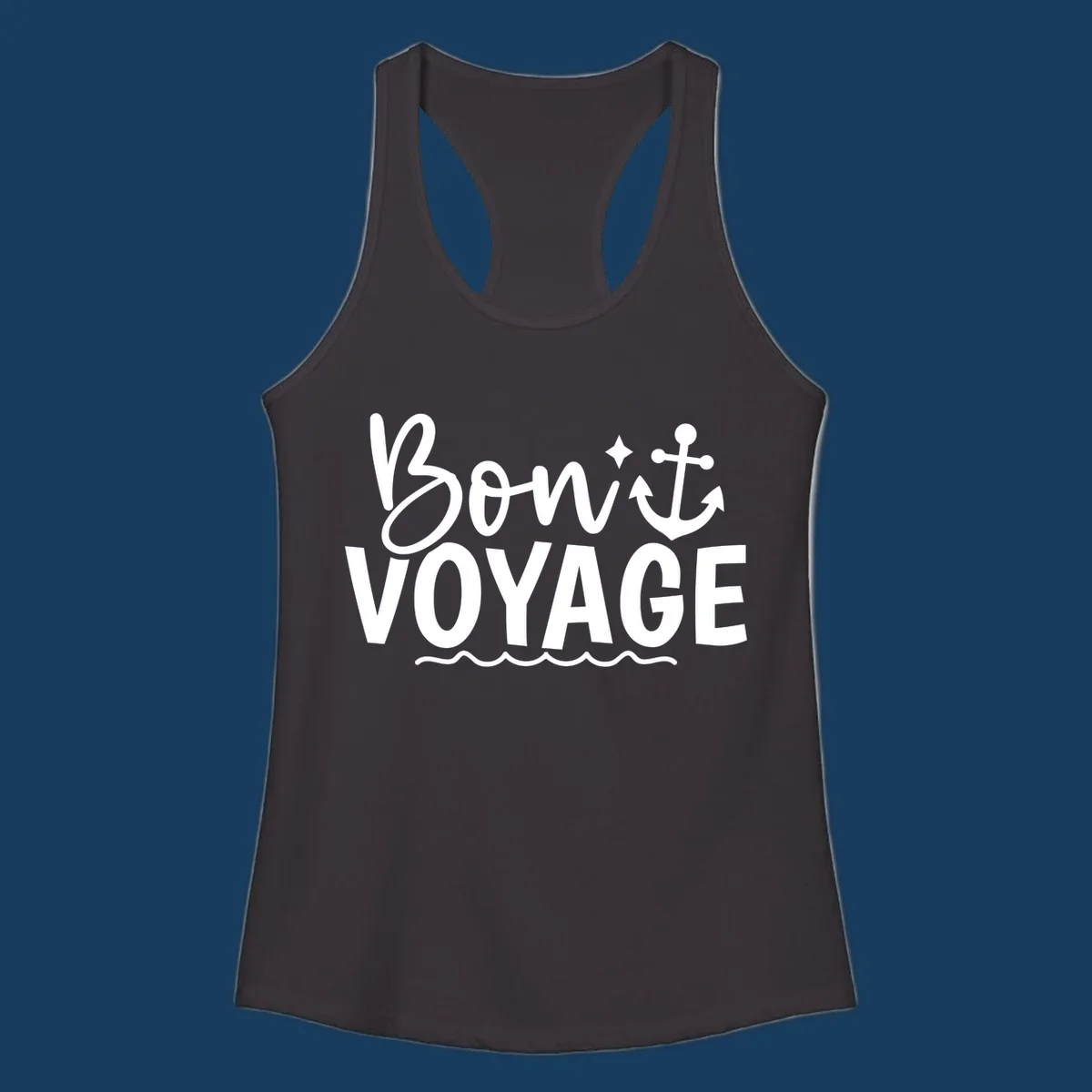 Bon Voyage text with anchor and waves graphic