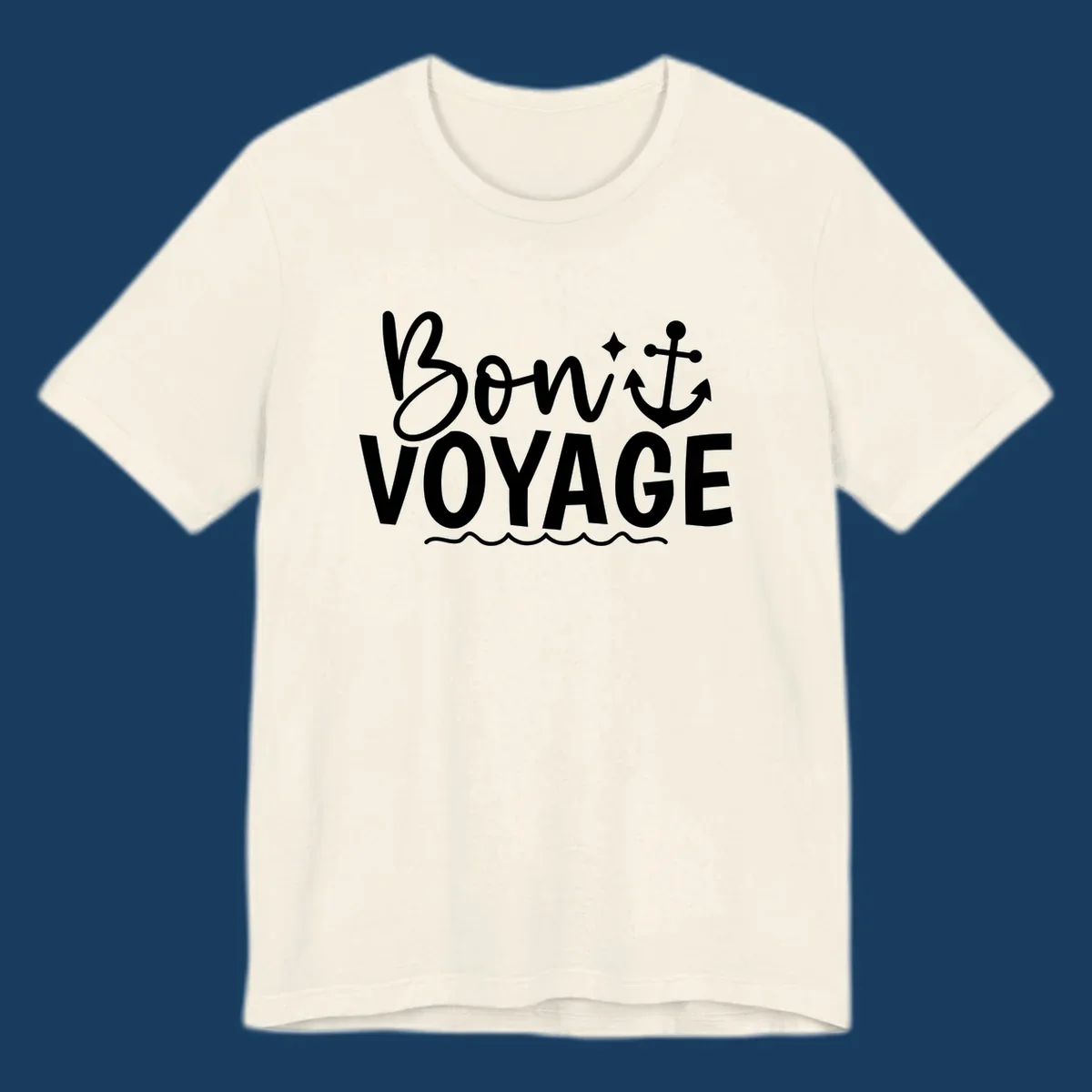 Bon Voyage text with anchor and waves graphic