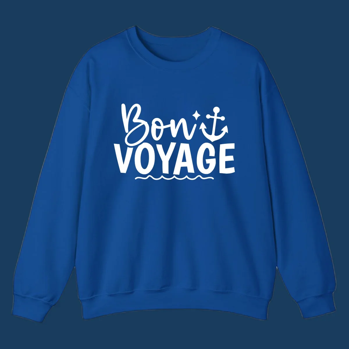 Bon Voyage text with anchor and waves graphic