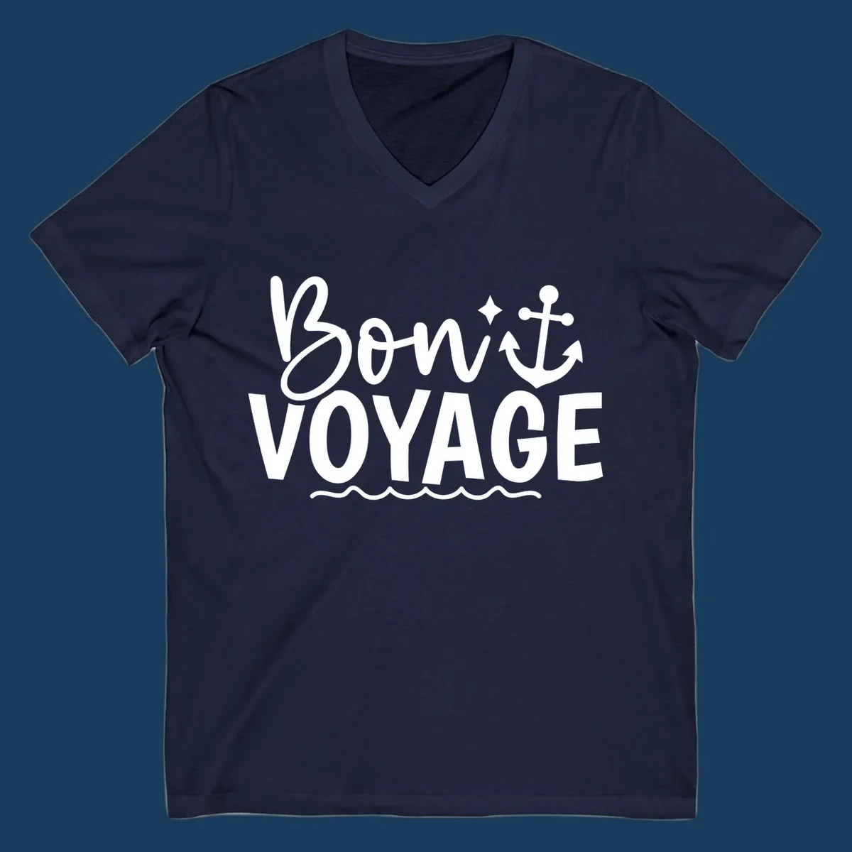 Bon Voyage text with anchor and waves graphic