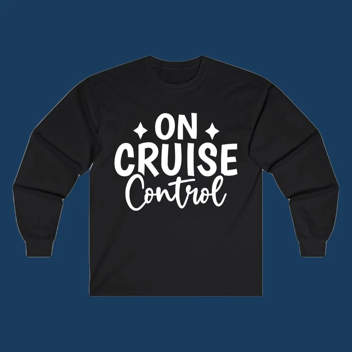 On Cruise Control phrase with starbursts, typography design