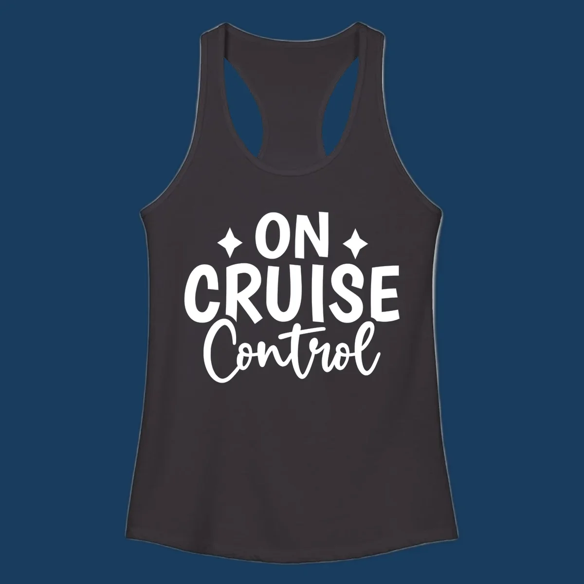 On Cruise Control phrase with starbursts, typography design