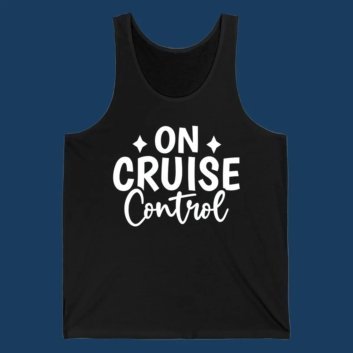 On Cruise Control phrase with starbursts, typography design