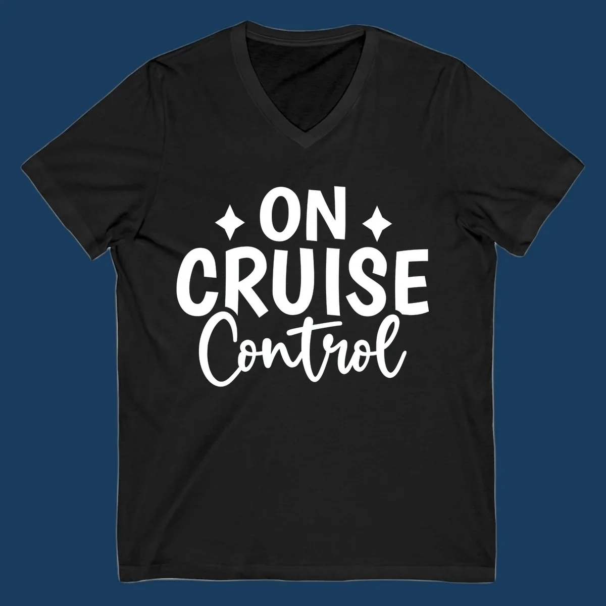 On Cruise Control phrase with starbursts, typography design