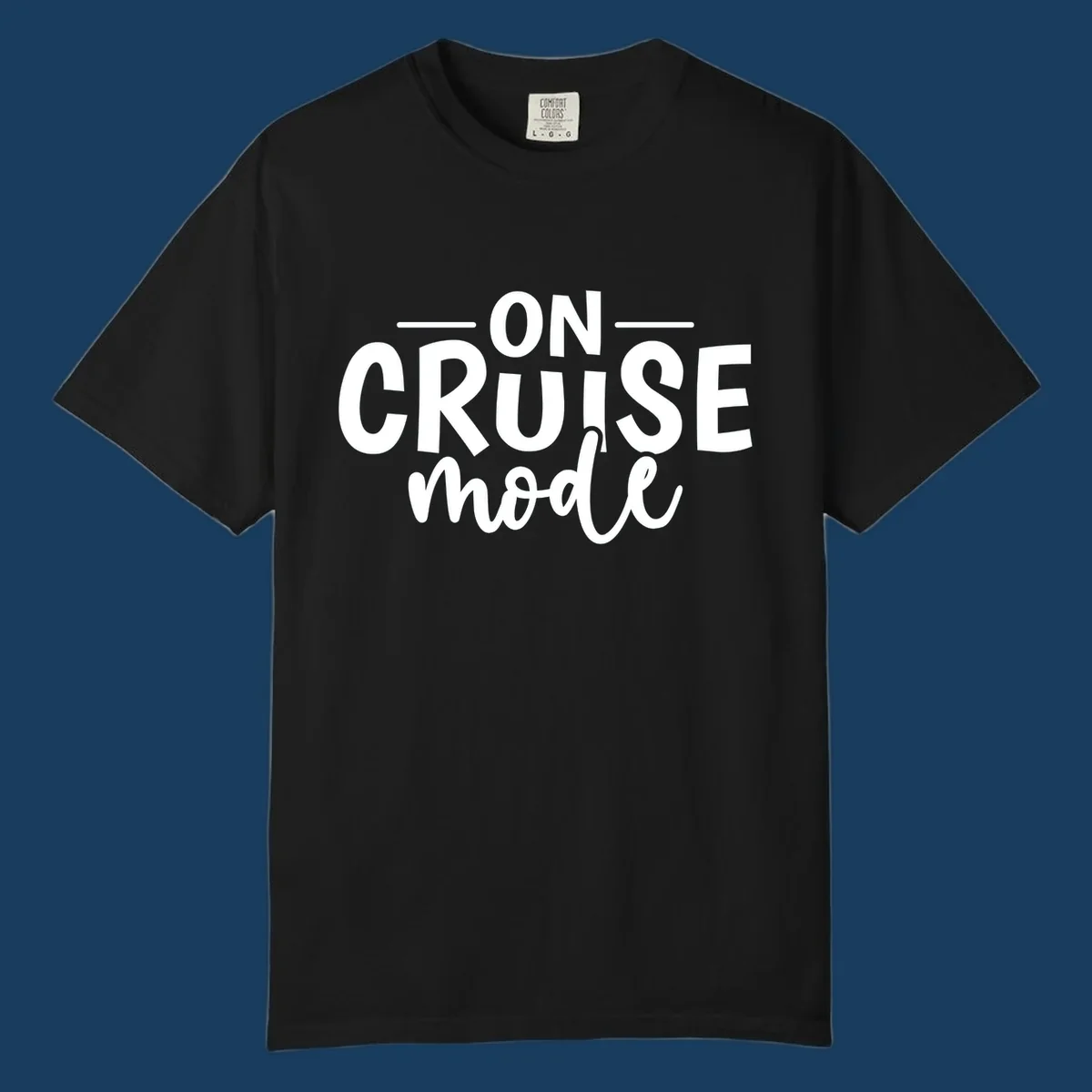 On Cruise Mode text design in white and black.