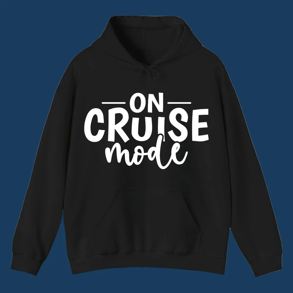 On Cruise Mode text design in white and black.