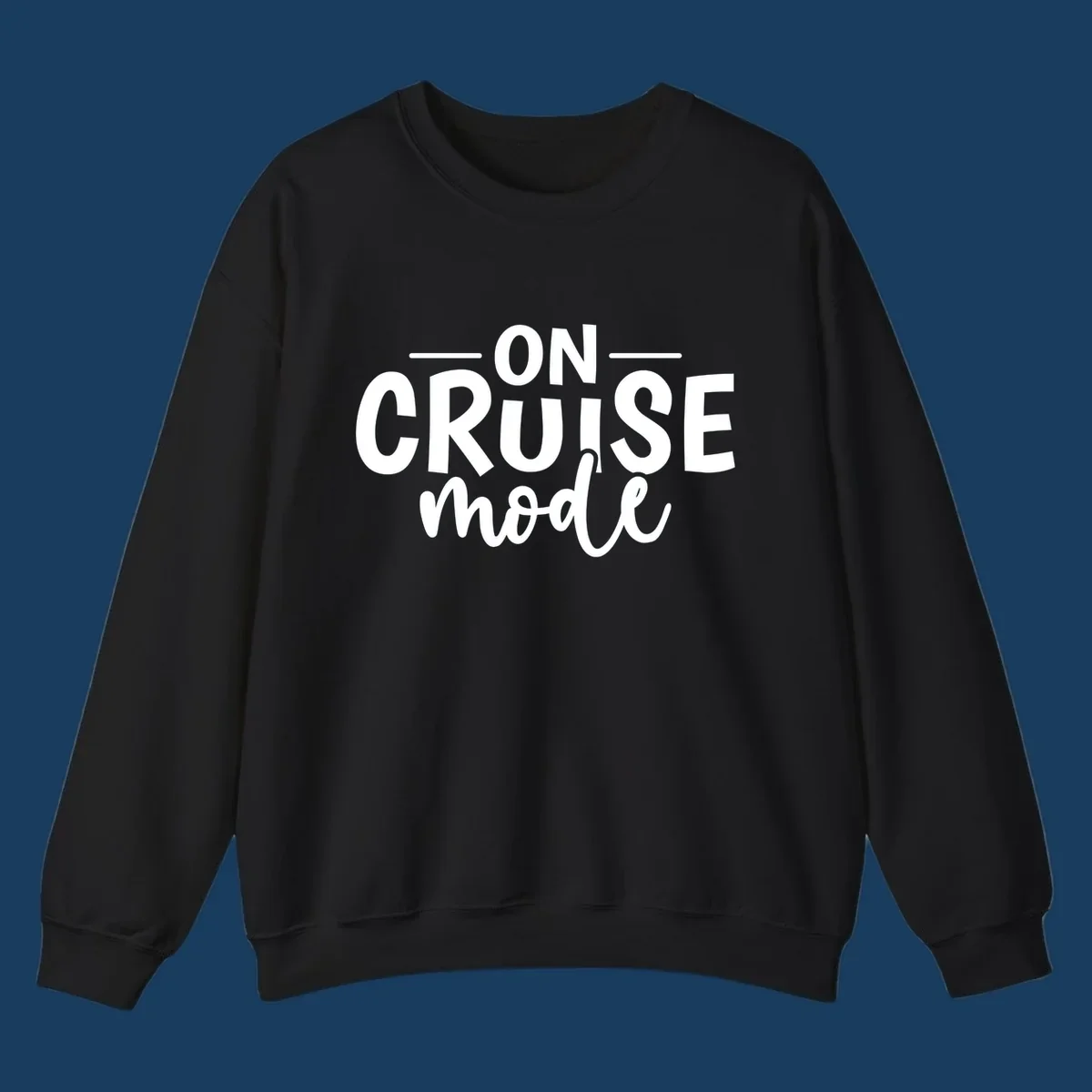 On Cruise Mode text design in white and black.