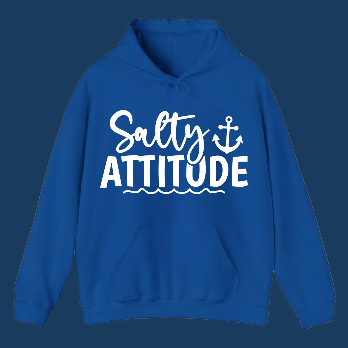 Salty Attitude text with anchor and waves, nautical theme.