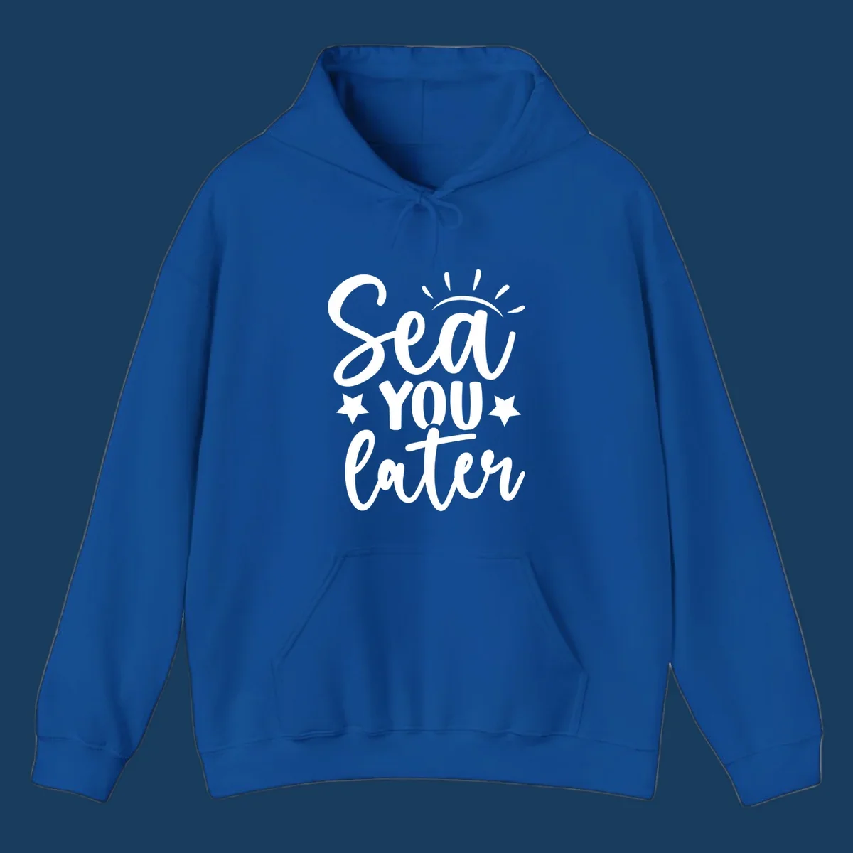 Sea You Later cruise pun design with sun rays and stars.