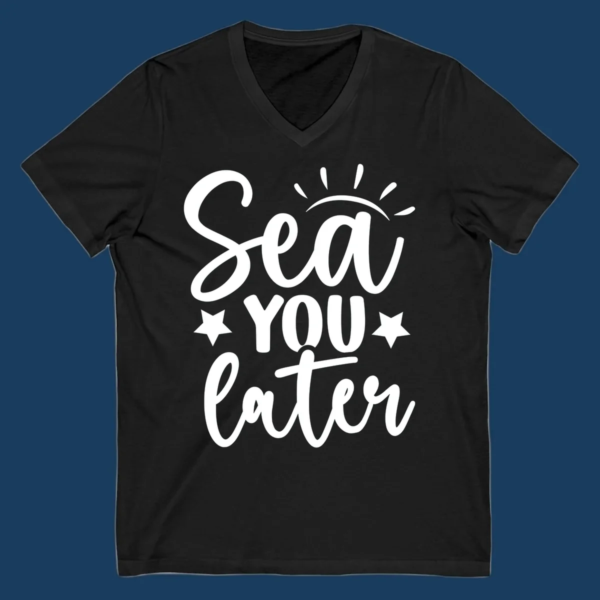 Sea You Later cruise pun design with sun rays and stars.