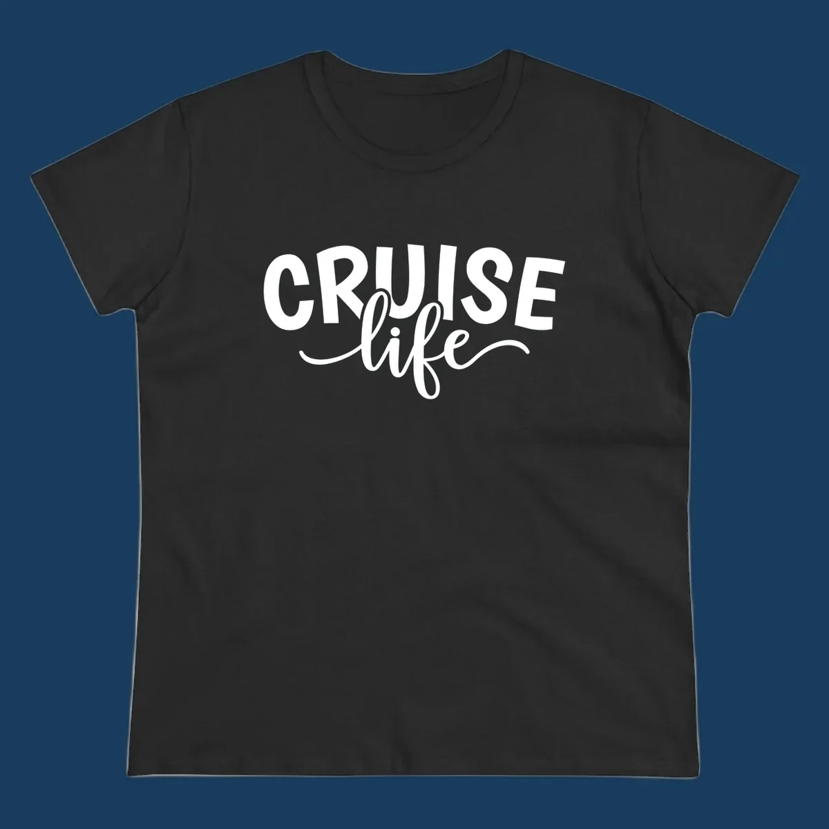 Cruise life text in bold and script fonts. Available in white on black and black on white.