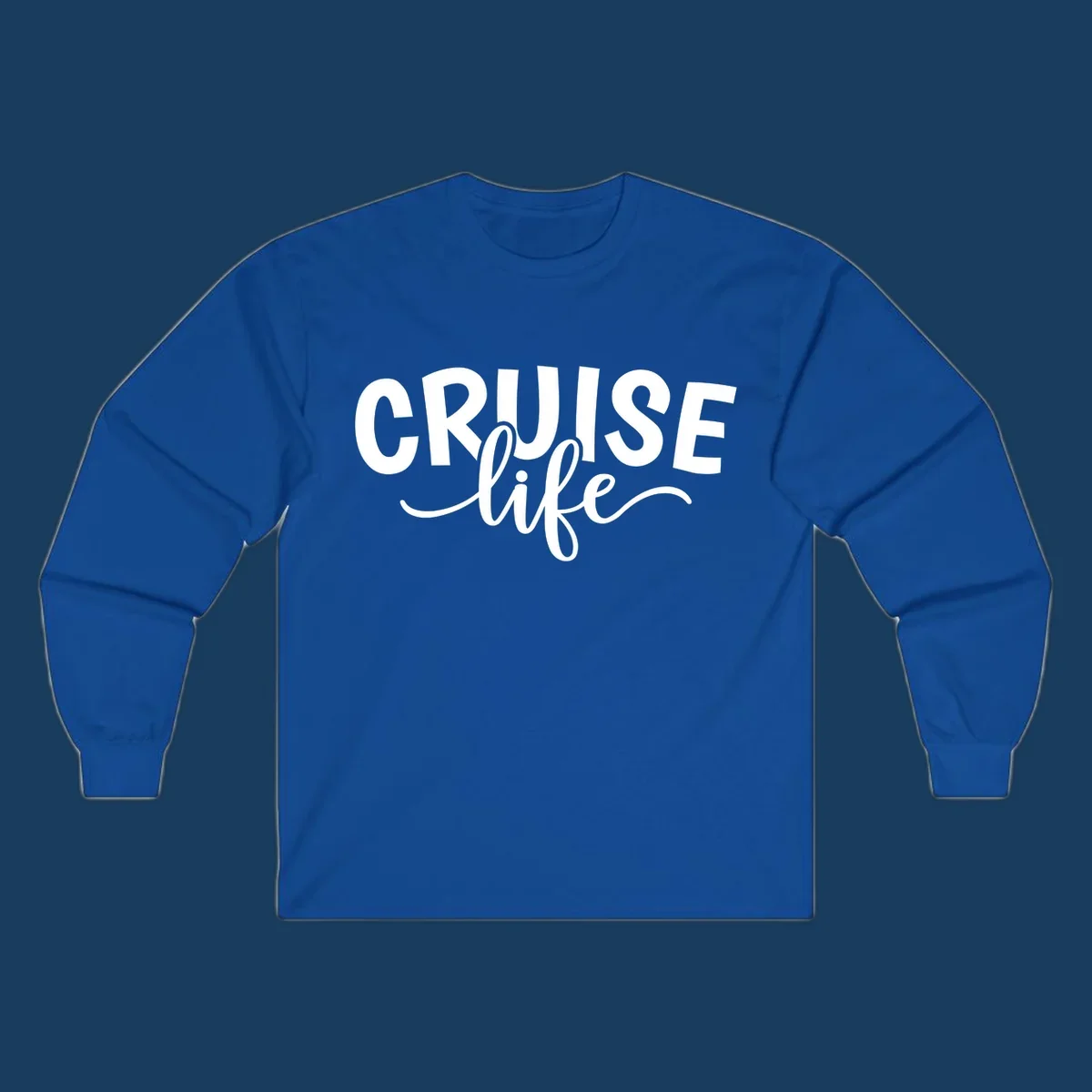 Cruise life text in bold and script fonts. Available in white on black and black on white.