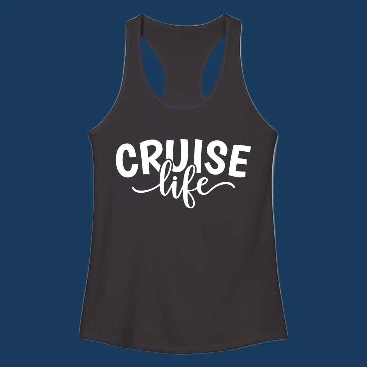 Cruise life text in bold and script fonts. Available in white on black and black on white.