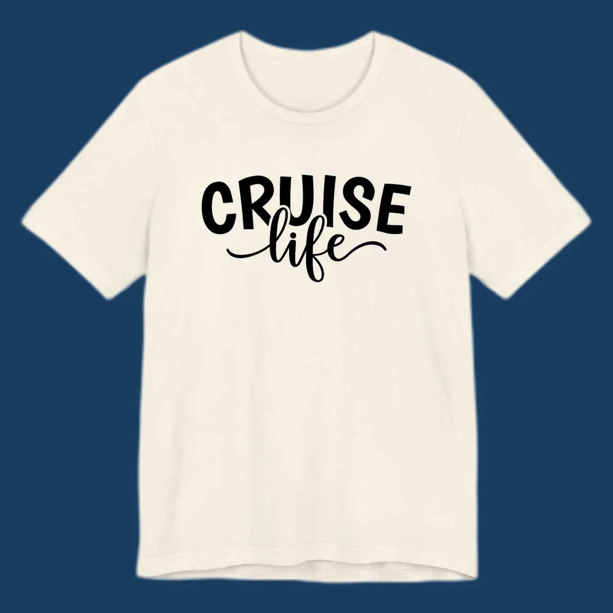 Cruise life text in bold and script fonts. Available in white on black and black on white.