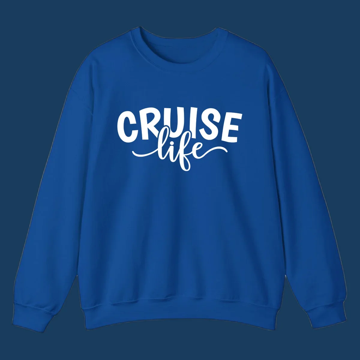 Cruise life text in bold and script fonts. Available in white on black and black on white.