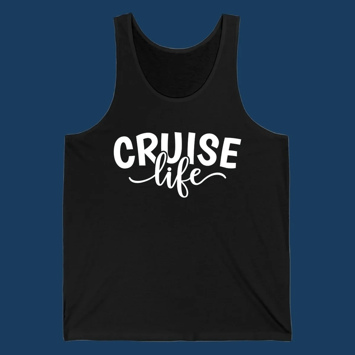 Cruise life text in bold and script fonts. Available in white on black and black on white.