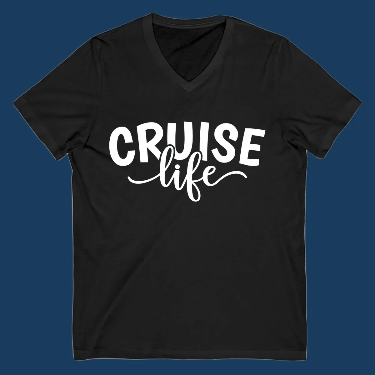 Cruise life text in bold and script fonts. Available in white on black and black on white.