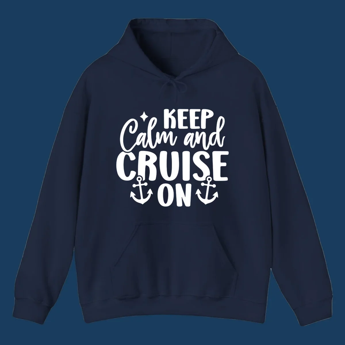 Keep Calm and Cruise On text with anchors and star, a popular cruise vacation design.
