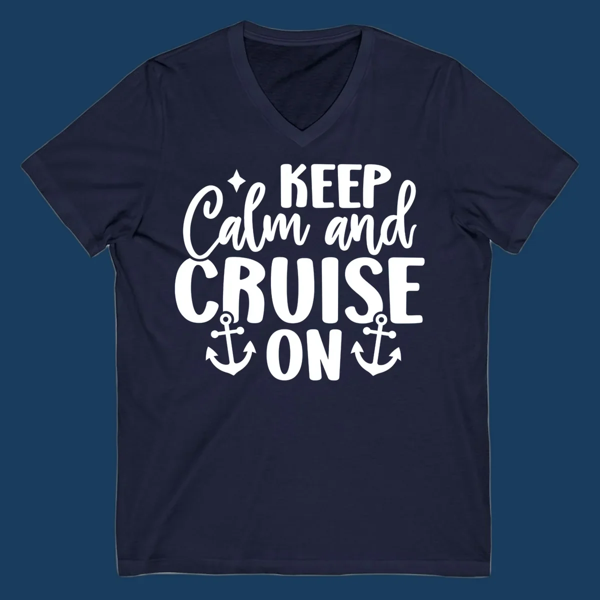 Keep Calm and Cruise On text with anchors and star, a popular cruise vacation design.