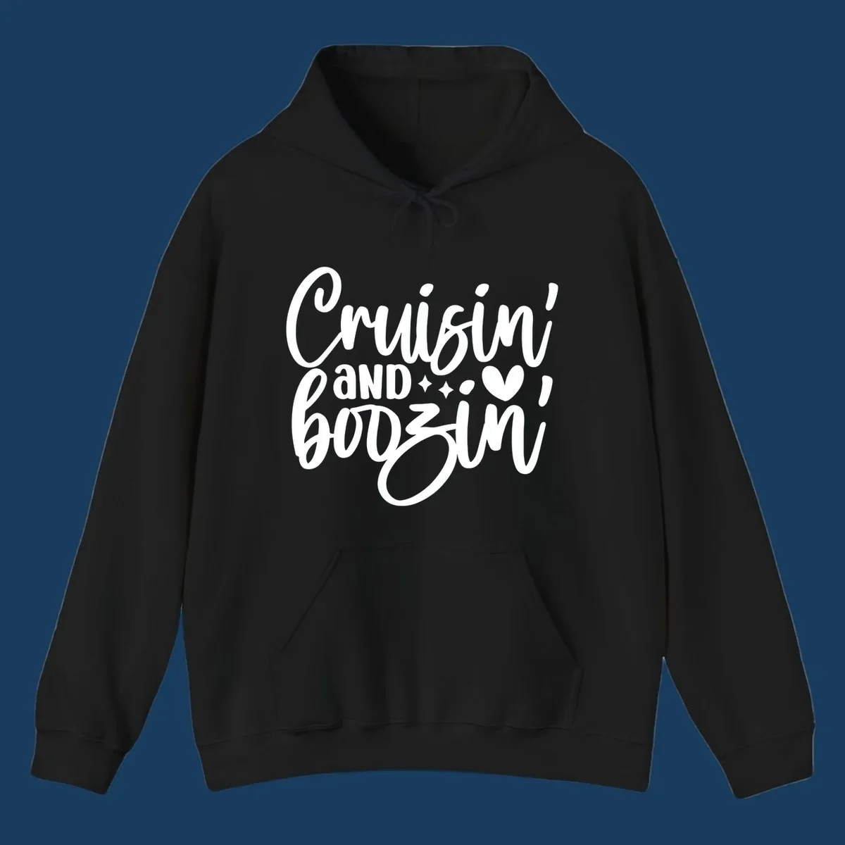 Cruisin and Boozin text design with heart and sparkles for a cruise vacation.