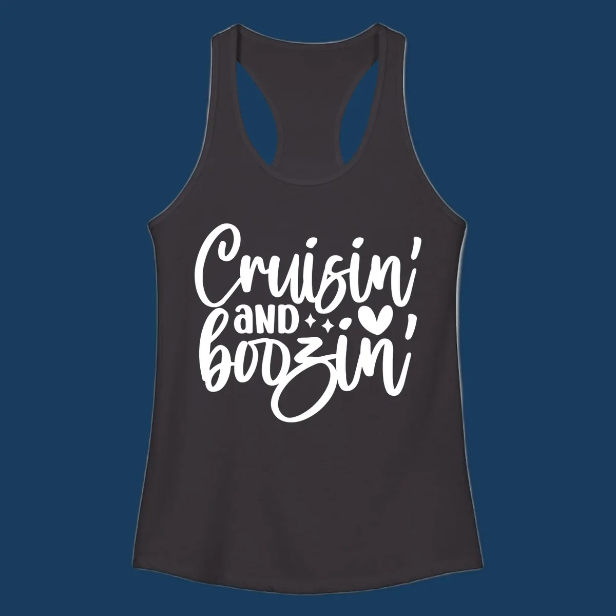 Cruisin and Boozin text design with heart and sparkles for a cruise vacation.