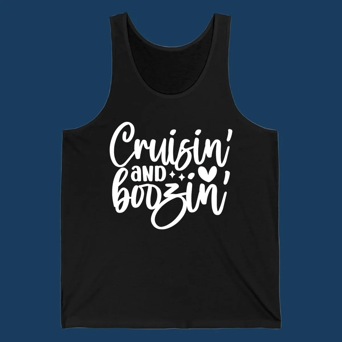 Cruisin and Boozin text design with heart and sparkles for a cruise vacation.