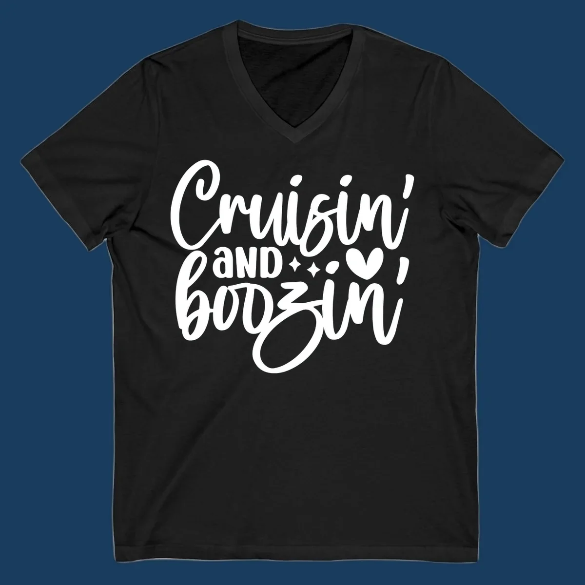 Cruisin and Boozin text design with heart and sparkles for a cruise vacation.