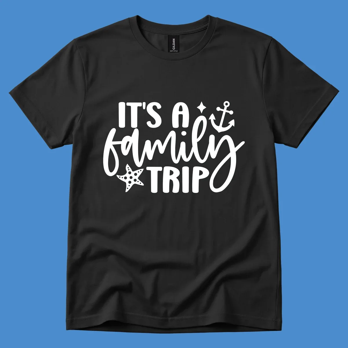 It's a family trip cruise nautical design with anchor and starfish.