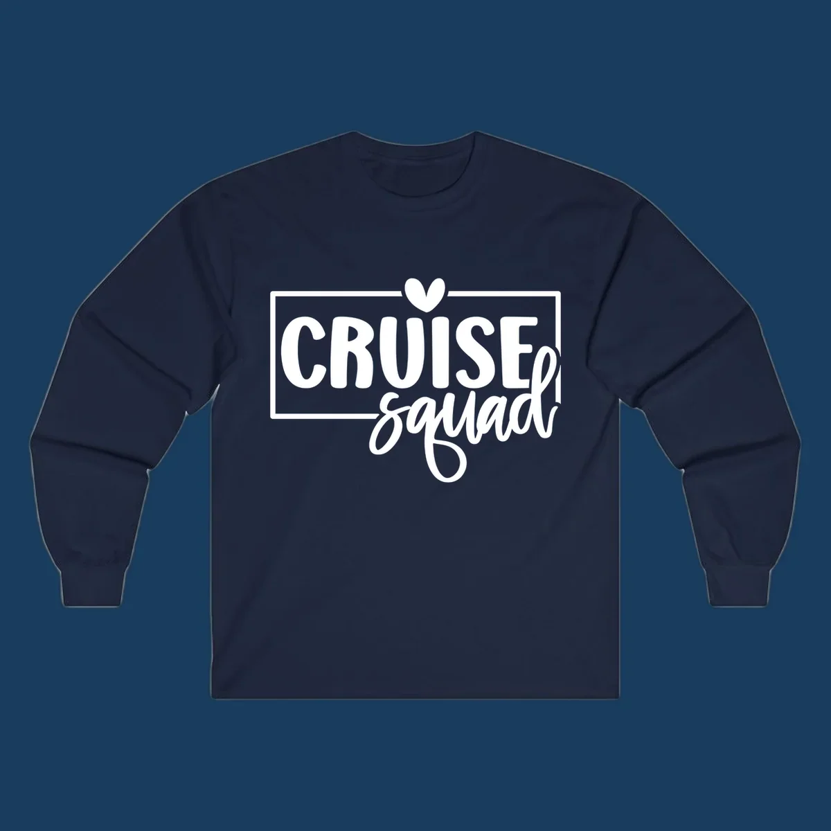 White text 'CRUISE squad' with a heart above the I, inside a rectangle. Cruise squad group shirt.