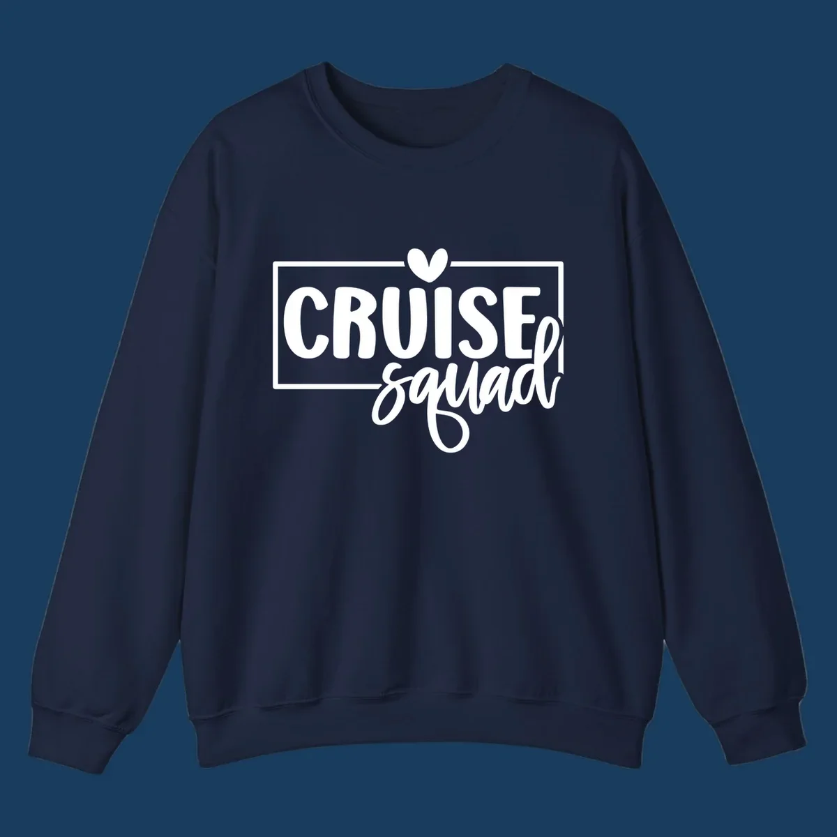 White text 'CRUISE squad' with a heart above the I, inside a rectangle. Cruise squad group shirt.