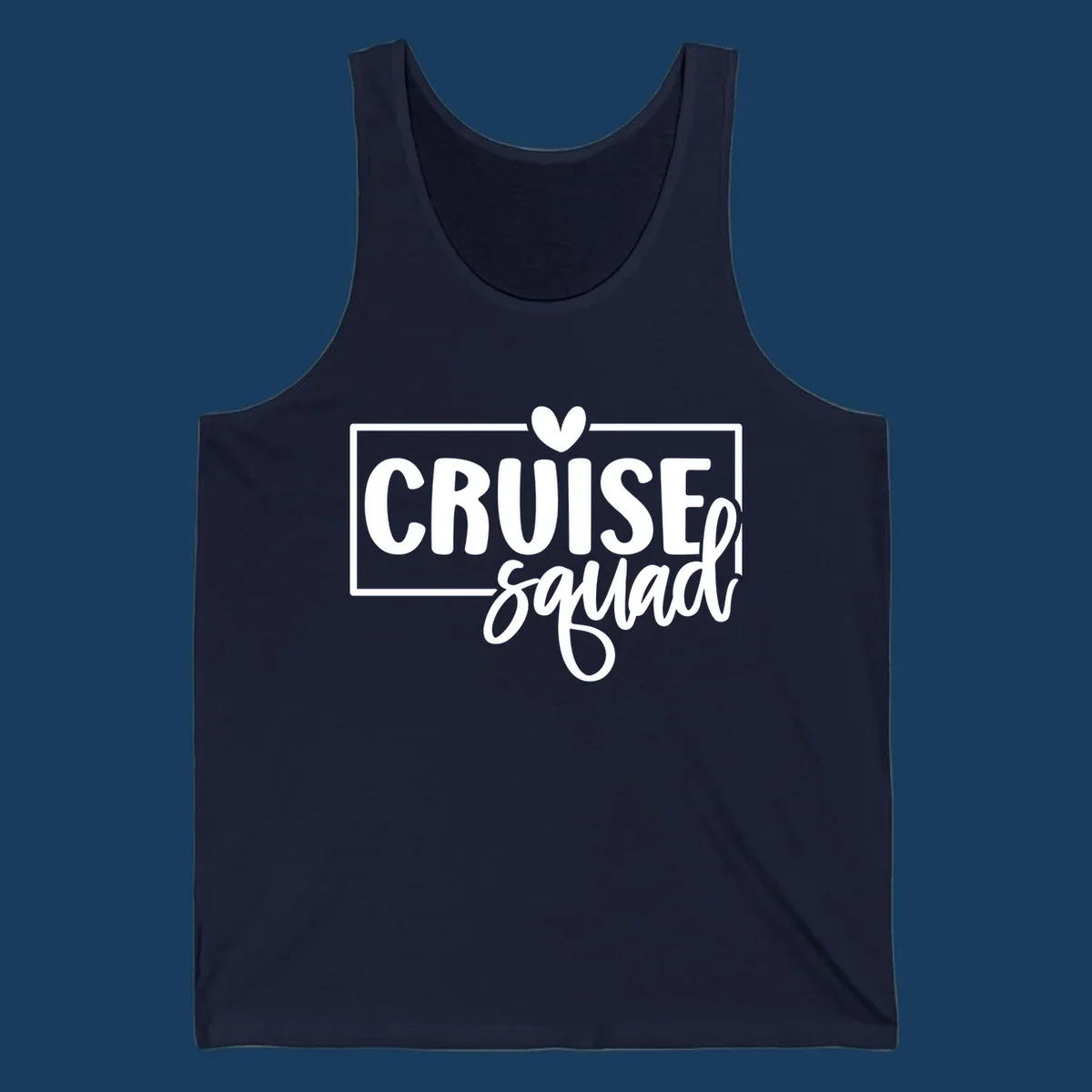 White text 'CRUISE squad' with a heart above the I, inside a rectangle. Cruise squad group shirt.