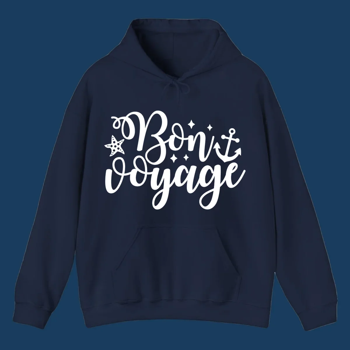 Bon voyage nautical design with starfish and anchor text.