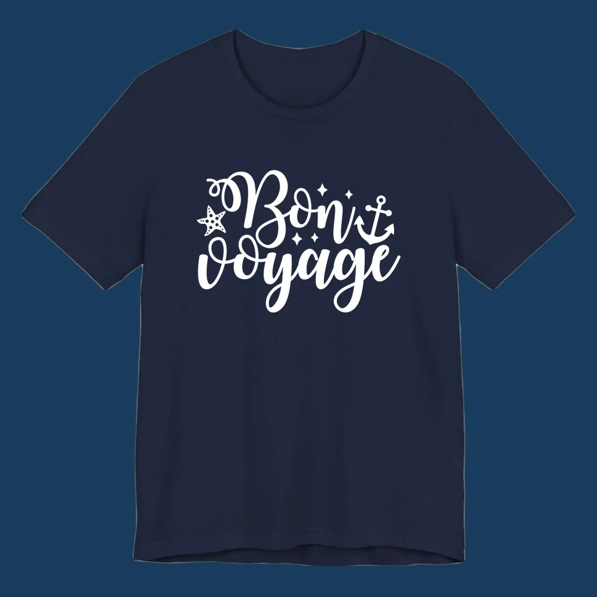 Bon voyage nautical design with starfish and anchor text.